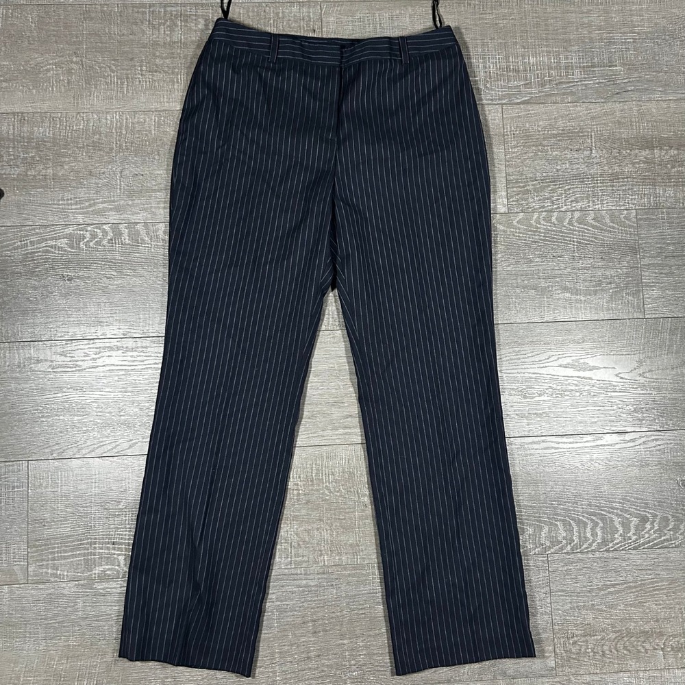 Jones New York Navy Blue Pinstripe Stretch Straight Leg Dress Pants Womens 12